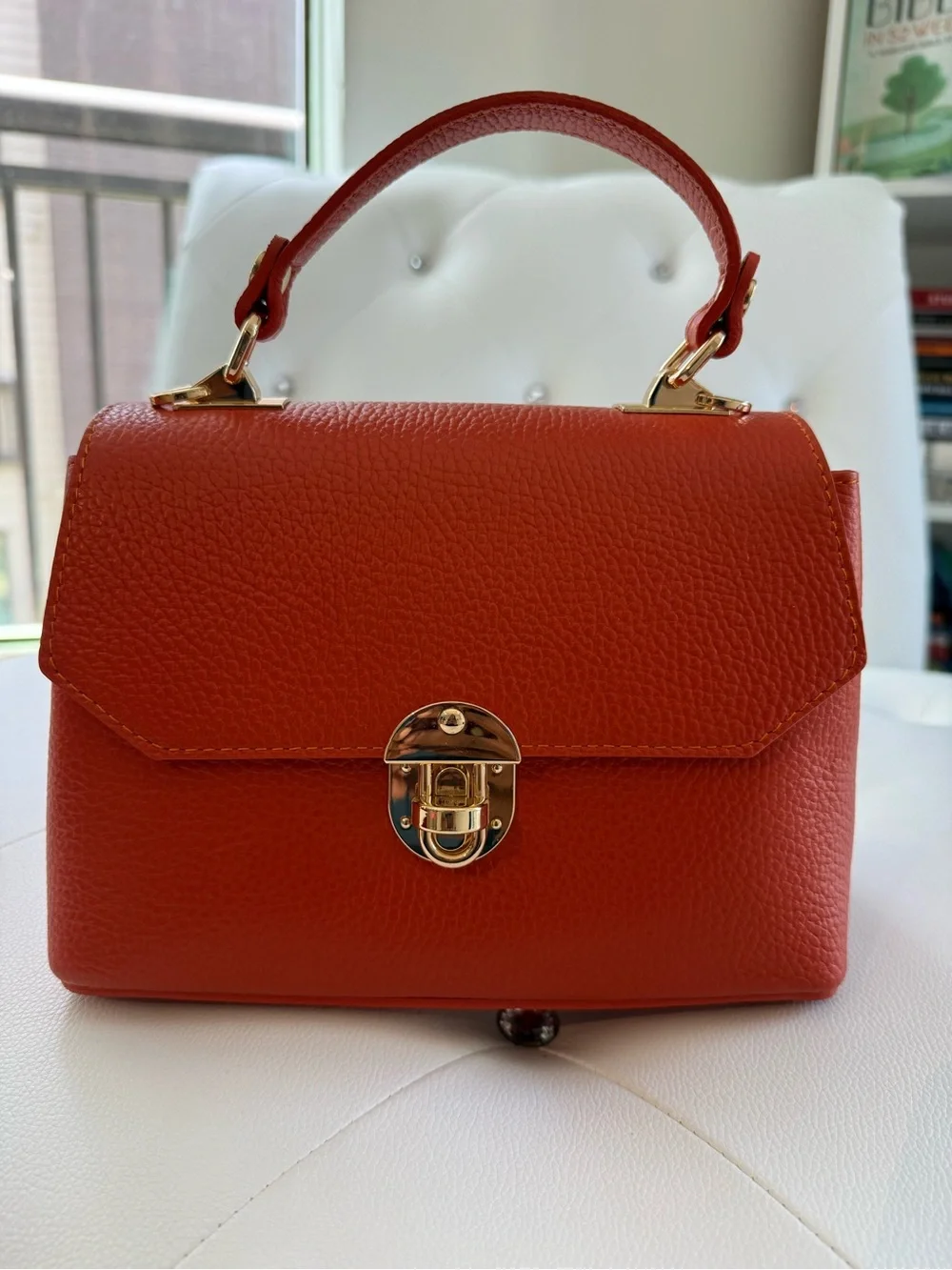 Italian Leather Top Handle Crossbody Satchel NWOT Orange
